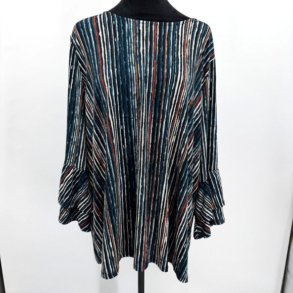 Cocomo Striped Tunic Top Womens 2X Bell Sleeve Stretch Multicolor Comfort Party‎ - Picture 2 of 8